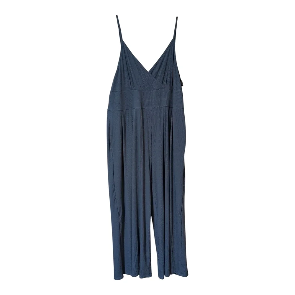 CIDER Blue V-neck Cami Wide Leg Jumpsuit W/ Pockets - Picture 3 of 8